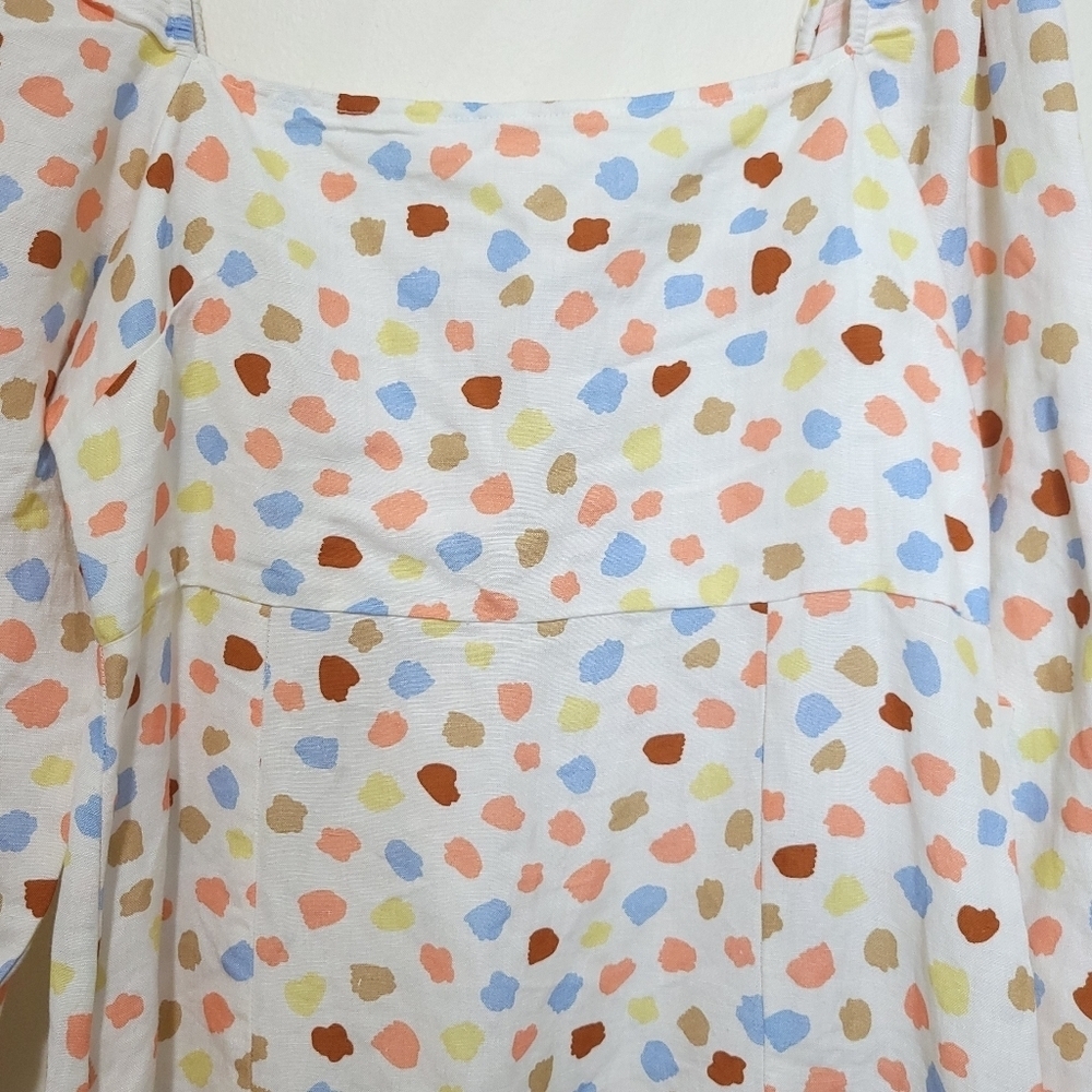 RIXO Hattie Midi Dress Size Large L 10 NWOT Linen Blend Polka Dot Puff Sleeve - Picture 7 of 14